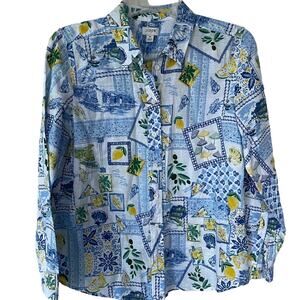 J. Crew Blue and Yellow Patterned Blouse